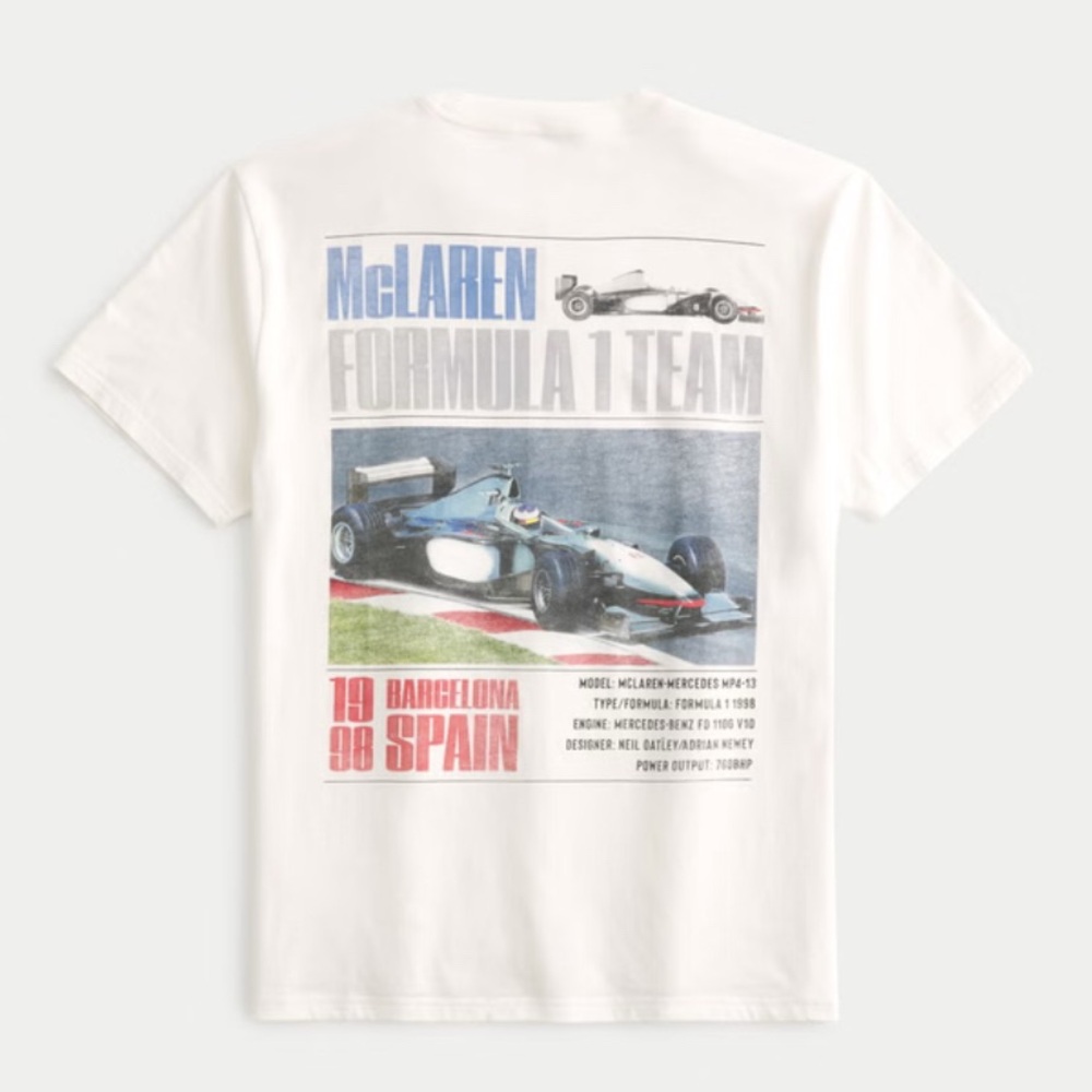 Hollister White Formula 1 Graphic Tee